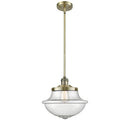 Oxford Mini Pendant shown in the Antique Brass finish with a Seedy shade