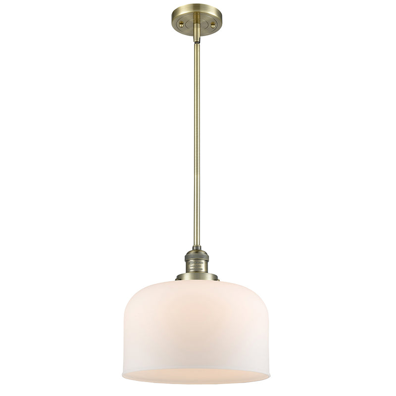 Bell Mini Pendant shown in the Antique Brass finish with a Matte White shade