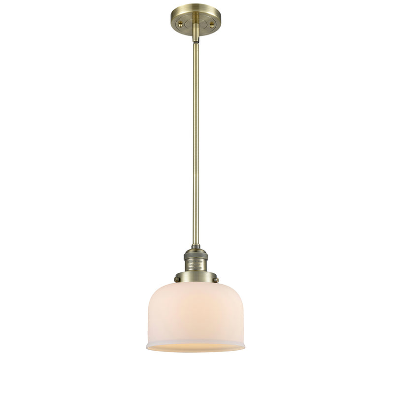 Bell Mini Pendant shown in the Antique Brass finish with a Matte White shade