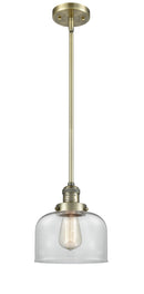 Innovations Lighting Large Bell 1-100 watt 8 inch Antique Brass Mini Pendant with Clear glass and Solid Brass Hang Straight Swivel 201SABG72