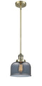 Innovations Lighting Large Bell 1-100 watt 8 inch Antique Brass Mini Pendant with Smoked glass and Solid Brass Hang Straight Swivel 201SABG73