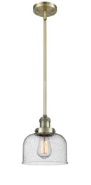 Innovations Lighting Large Bell 1-100 watt 8 inch Antique Brass Mini Pendant with Seedy glass and Solid Brass Hang Straight Swivel 201SABG74