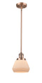 Innovations Lighting Fulton 1-100 watt 7 inch Antique Copper Mini Pendant with Matte White Cased glass and Solid Brass Hang Straight Swivel 201SACG171