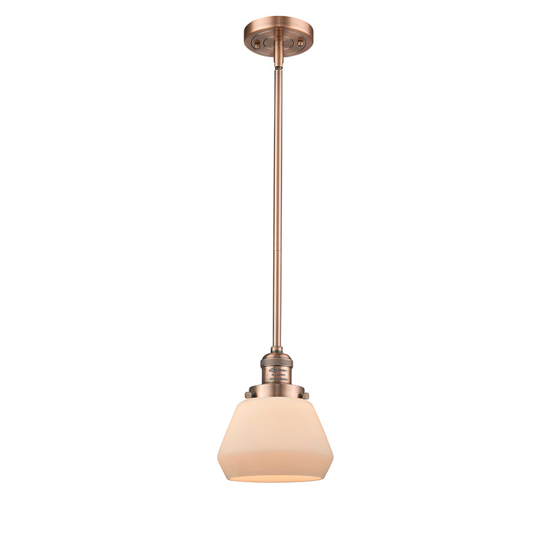 Fulton Mini Pendant shown in the Antique Copper finish with a Matte White shade