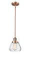 Innovations Lighting Fulton 1-100 watt 7 inch Antique Copper Mini Pendant with Clear glass and Solid Brass Hang Straight Swivel 201SACG172