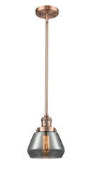 Innovations Lighting Fulton 1-100 watt 7 inch Antique Copper Mini Pendant with Smoked glass and Solid Brass Hang Straight Swivel 201SACG173