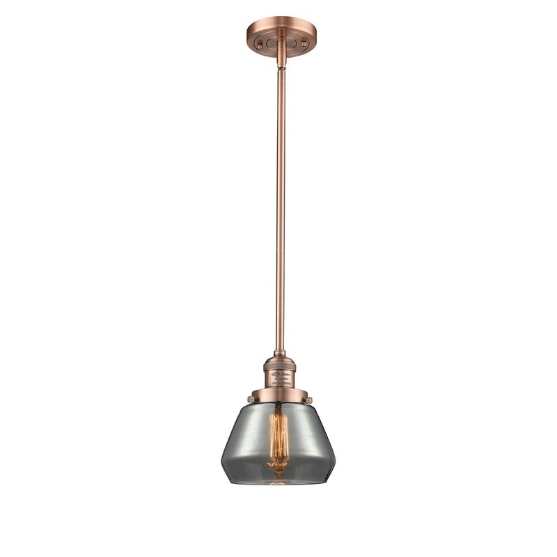 Fulton Mini Pendant shown in the Antique Copper finish with a Plated Smoke shade