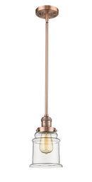 Innovations Lighting Canton 1-100 watt 6.5 inch Antique Copper Mini Pendant with Clear glass and Solid Brass Hang Straight Swivel 201SACG182