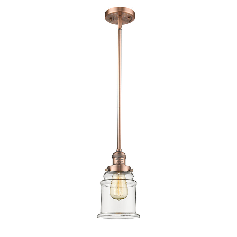 Canton Mini Pendant shown in the Antique Copper finish with a Clear shade