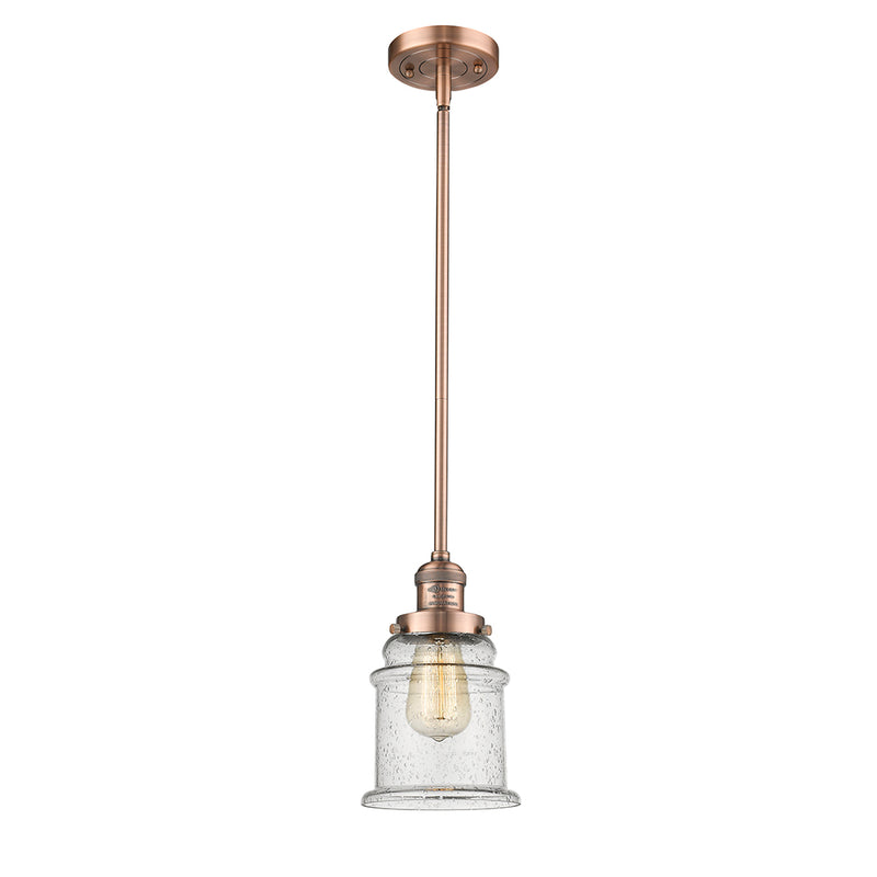 Canton Mini Pendant shown in the Antique Copper finish with a Seedy shade