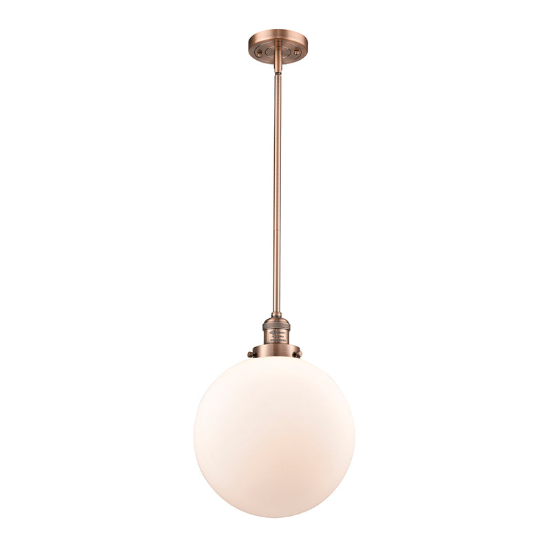 Beacon Mini Pendant shown in the Antique Copper finish with a Matte White shade