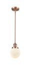 Innovations Lighting Beacon 1-100 watt 6 inch Antique Copper Mini Pendant with Matte White Cased glass and Solid Brass Hang Straight Swivel 201SACG2016