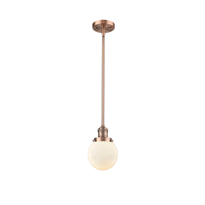 Beacon Mini Pendant shown in the Antique Copper finish with a Matte White shade