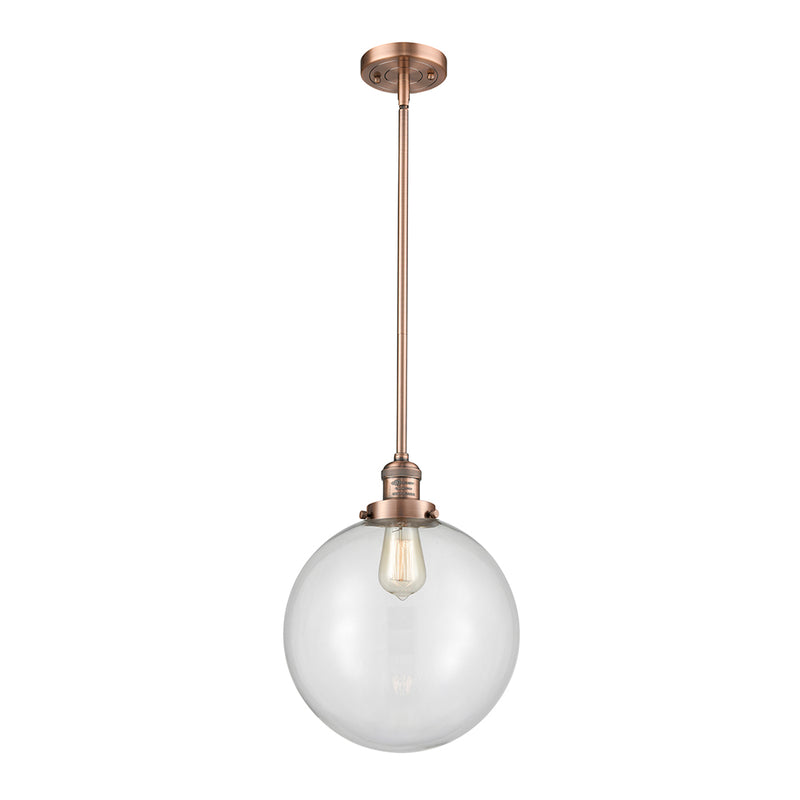 Beacon Mini Pendant shown in the Antique Copper finish with a Clear shade