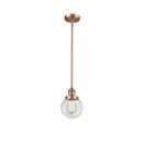 Beacon Mini Pendant shown in the Antique Copper finish with a Clear shade