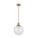 Beacon Mini Pendant shown in the Antique Copper finish with a Seedy shade