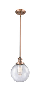 Innovations Lighting Beacon 1-100 watt 8 inch Antique Copper Mini Pendant with Seedy glass and Solid Brass Hang Straight Swivel 201SACG2048