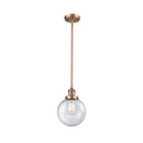 Beacon Mini Pendant shown in the Antique Copper finish with a Seedy shade