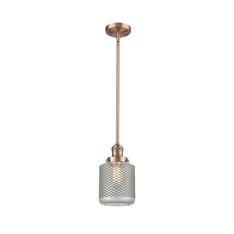 Stanton Mini Pendant shown in the Antique Copper finish with a Clear Wire Mesh shade