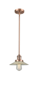 Innovations Lighting Halophane 1-100 watt 10 inch Antique Copper Mini Pendant with Halophane glass and Solid Brass Hang Straight Swivel 201SACG2