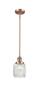 Innovations Lighting Colton 1-100 watt 8 inch Antique Copper Mini Pendant with Thick Clear Halophane glass and Solid Brass Hang Straight Swivel 201SACG302