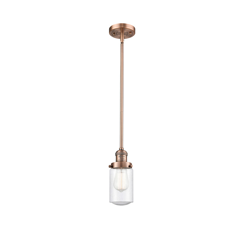 Dover Mini Pendant shown in the Antique Copper finish with a Seedy shade