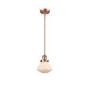 Olean Mini Pendant shown in the Antique Copper finish with a Matte White shade