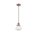 Olean Mini Pendant shown in the Antique Copper finish with a Seedy shade