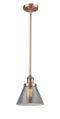 Innovations Lighting Large Cone 1-100 watt 8 inch Antique Copper Mini Pendant with Smoked glass and Solid Brass Hang Straight Swivel 201SACG43