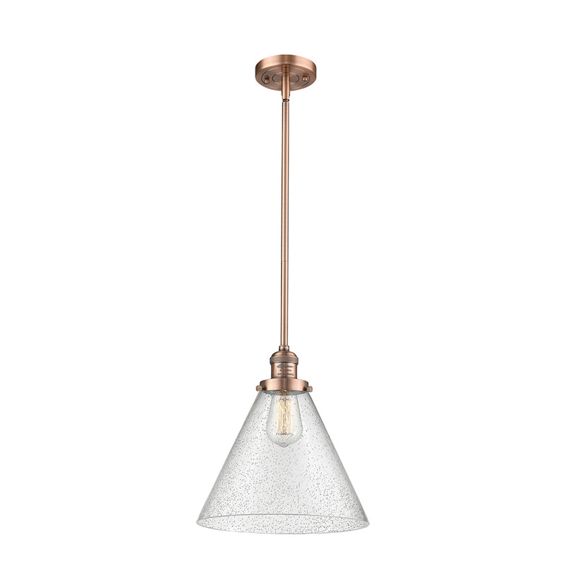 Cone Mini Pendant shown in the Antique Copper finish with a Seedy shade