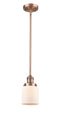 Innovations Lighting Small Bell 1-100 watt 5 inch Antique Copper Mini Pendant with Matte White Cased glass and Solid Brass Hang Straight Swivel 201SACG51