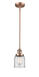 Innovations Lighting Small Bell 1-100 watt 5 inch Antique Copper Mini Pendant with Clear glass and Solid Brass Hang Straight Swivel 201SACG52