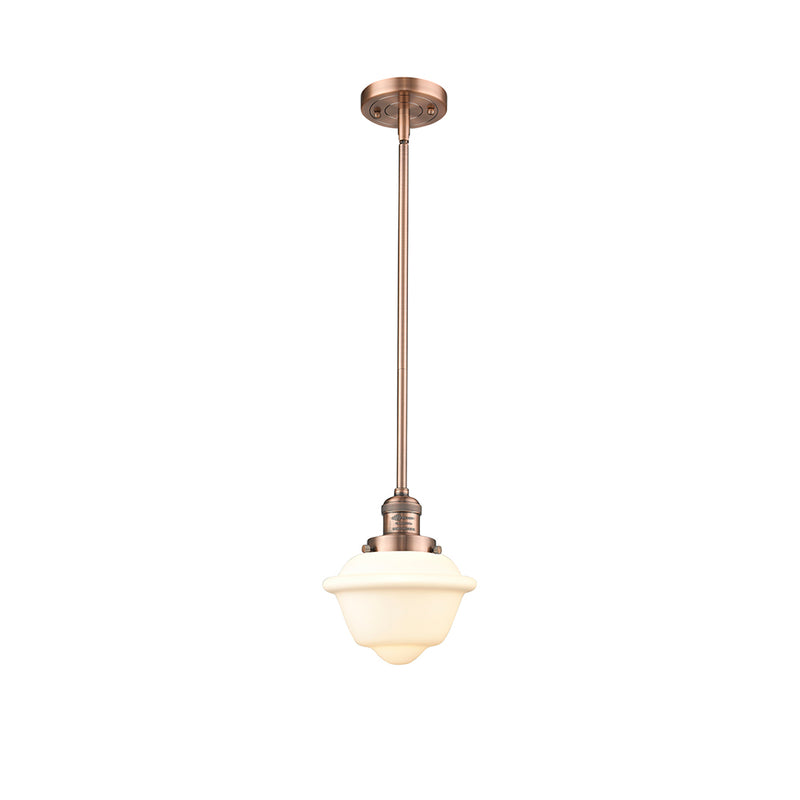 Oxford Mini Pendant shown in the Antique Copper finish with a Matte White shade