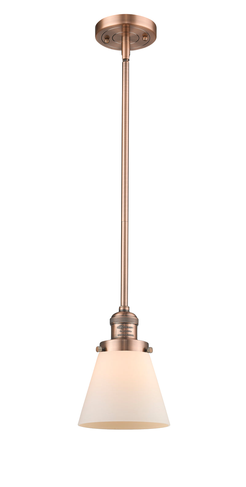 Innovations Lighting Small Cone 1-100 watt 6 inch Antique Copper Mini Pendant with Matte White Cased glass and Solid Brass Hang Straight Swivel 201SACG61