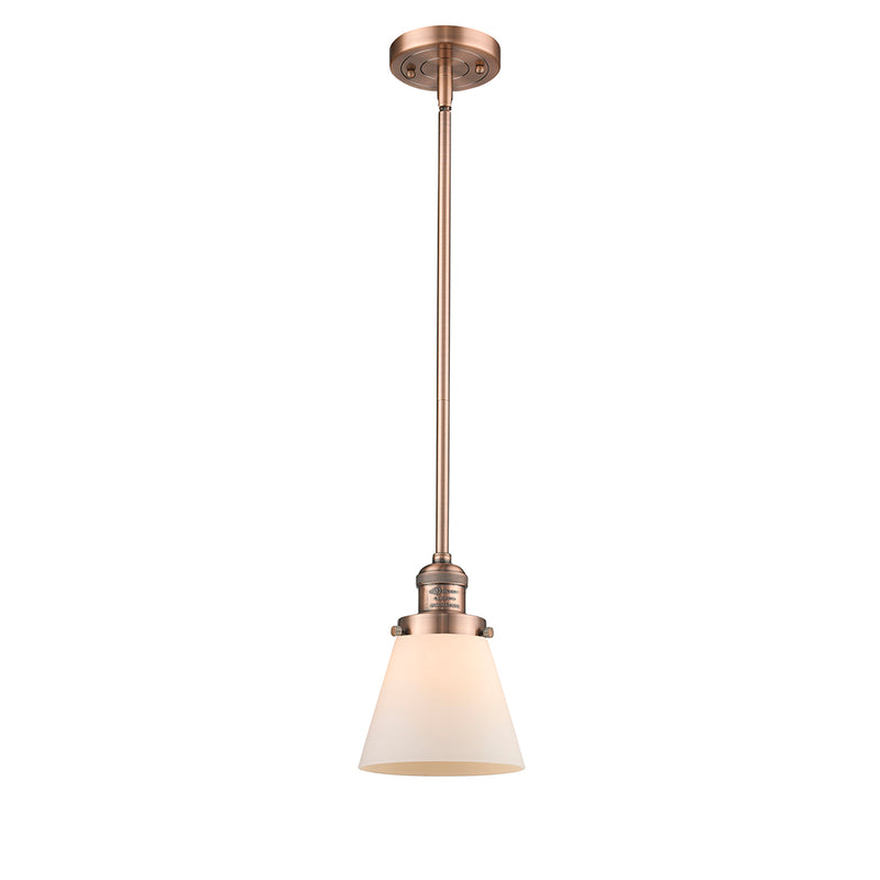 Cone Mini Pendant shown in the Antique Copper finish with a Matte White shade