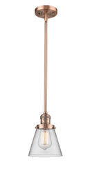 Innovations Lighting Small Cone 1-100 watt 6 inch Antique Copper Mini Pendant with Clear glass and Solid Brass Hang Straight Swivel 201SACG62