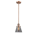 Cone Mini Pendant shown in the Antique Copper finish with a Plated Smoke shade