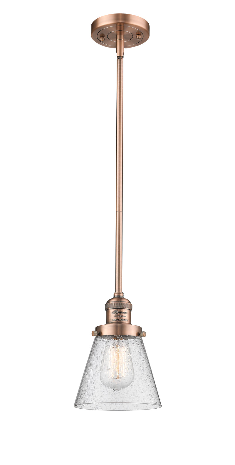 Innovations Lighting Small Cone 1-100 watt 6 inch Antique Copper Mini Pendant with Seedy glass and Solid Brass Hang Straight Swivel 201SACG64