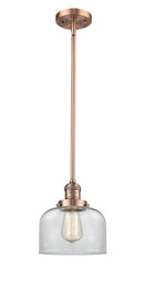 Innovations Lighting Large Bell 1-100 watt 8 inch Antique Copper Mini Pendant with Clear glass and Solid Brass Hang Straight Swivel 201SACG72