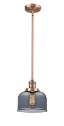 Innovations Lighting Large Bell 1-100 watt 8 inch Antique Copper Mini Pendant with Smoked glass and Solid Brass Hang Straight Swivel 201SACG73