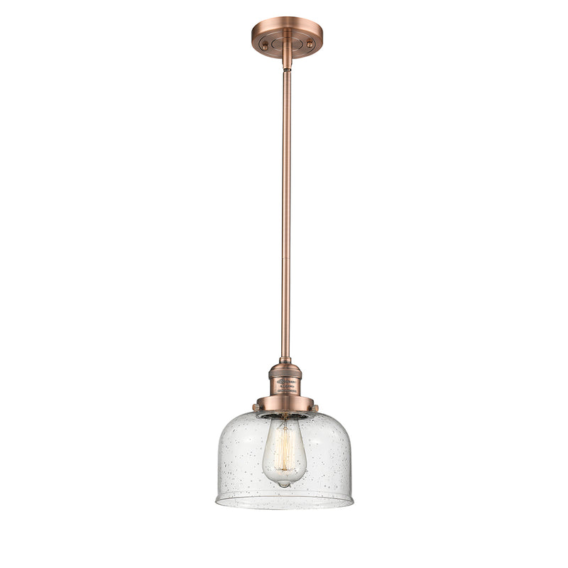 Bell Mini Pendant shown in the Antique Copper finish with a Seedy shade