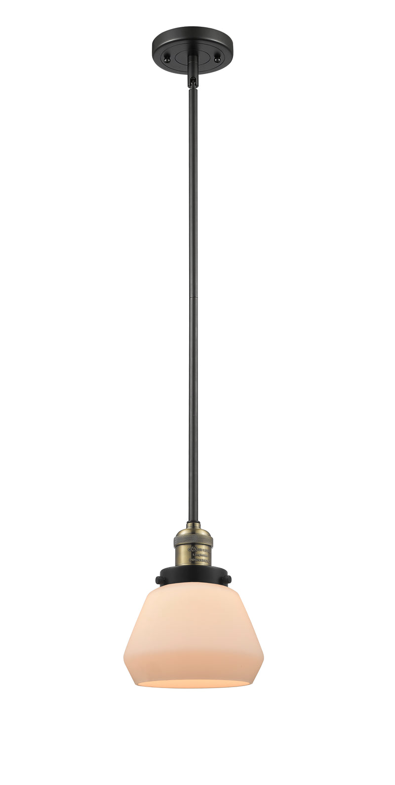 Innovations Lighting Fulton 1-100 watt 7 inch Black Antique Brass Mini Pendant with Matte White Cased glass and Solid Brass Hang Straight Swivel 201SBABG171