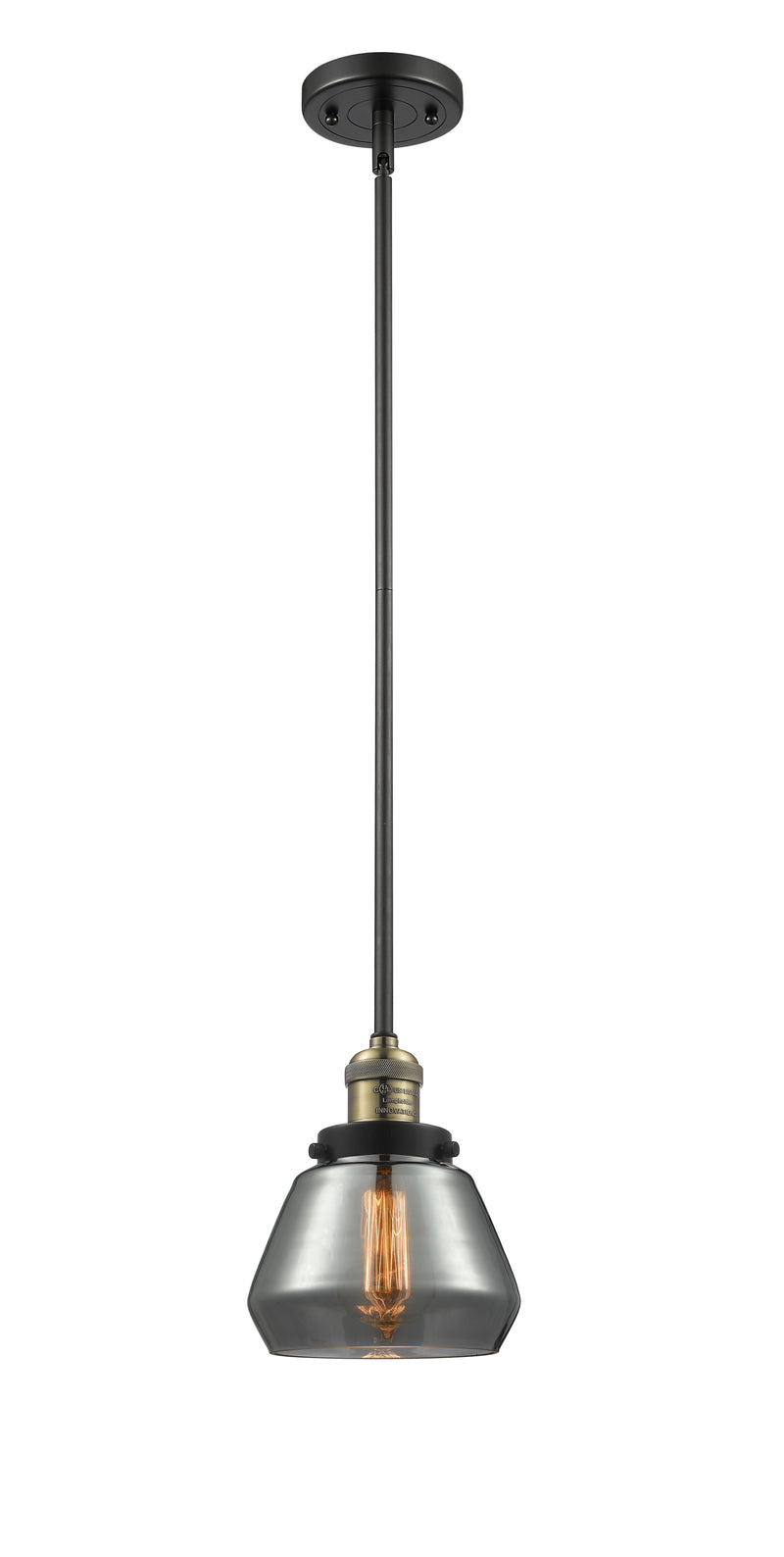 Innovations Lighting Fulton 1-100 watt 7 inch Black Antique Brass Mini Pendant with Smoked glass and Solid Brass Hang Straight Swivel 201SBABG173