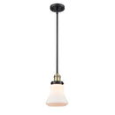 Bellmont Mini Pendant shown in the Black Antique Brass finish with a Matte White shade