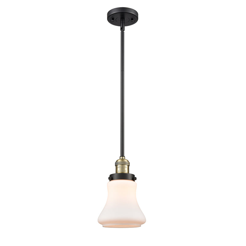 Bellmont Mini Pendant shown in the Black Antique Brass finish with a Matte White shade