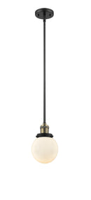 Innovations Lighting Beacon 1-100 watt 6 inch Black Antique Brass Mini Pendant with Matte White Cased glass and Solid Brass Hang Straight Swivel 201SBABG2016