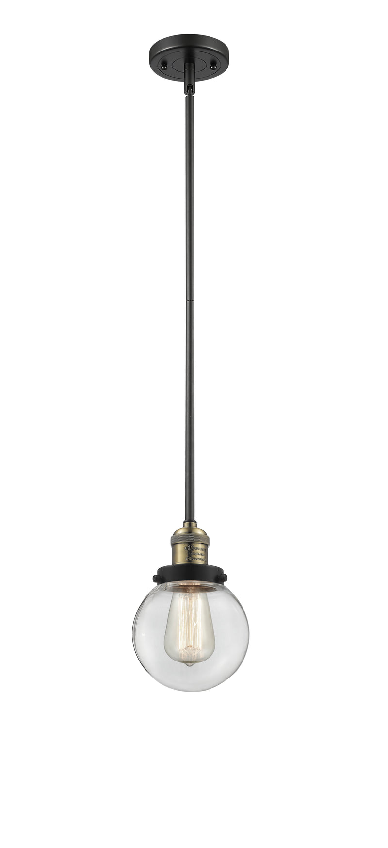 Innovations Lighting Beacon 1-100 watt 6 inch Black Antique Brass Mini Pendant with Clear glass and Solid Brass Hang Straight Swivel 201SBABG2026