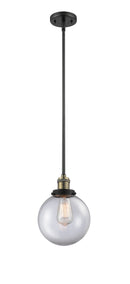 Innovations Lighting Beacon 1-100 watt 8 inch Black Antique Brass Mini Pendant with Clear glass and Solid Brass Hang Straight Swivel 201SBABG2028