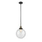 Beacon Mini Pendant shown in the Black Antique Brass finish with a Seedy shade