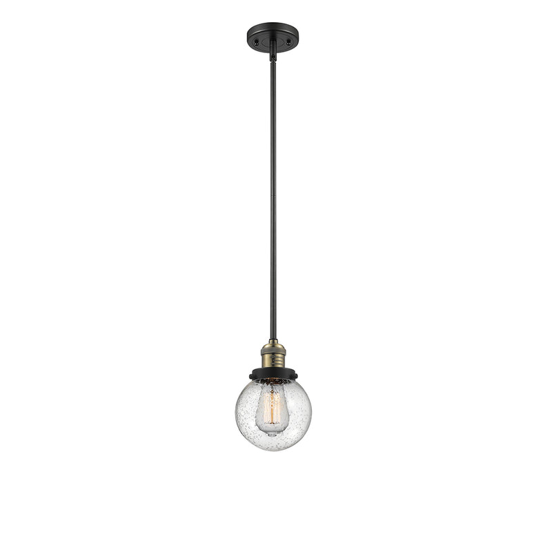 Beacon Mini Pendant shown in the Black Antique Brass finish with a Seedy shade